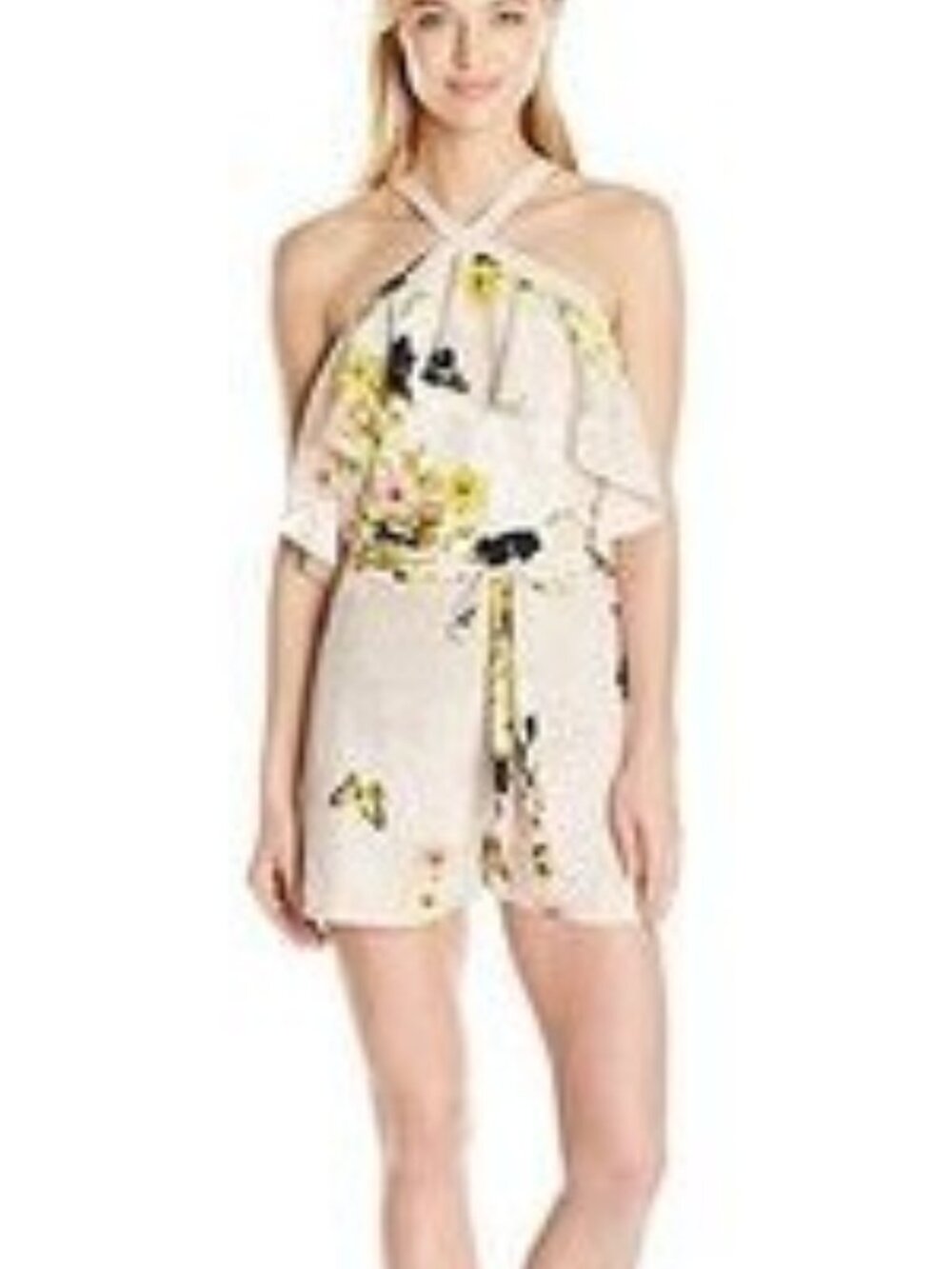 GUESS Floral Cold-Shoulder Ruffle Mini Dress - Blush Pink, XL